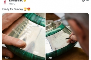 周日举行颁奖典礼英超冠军奖杯已刻上利物浦名字